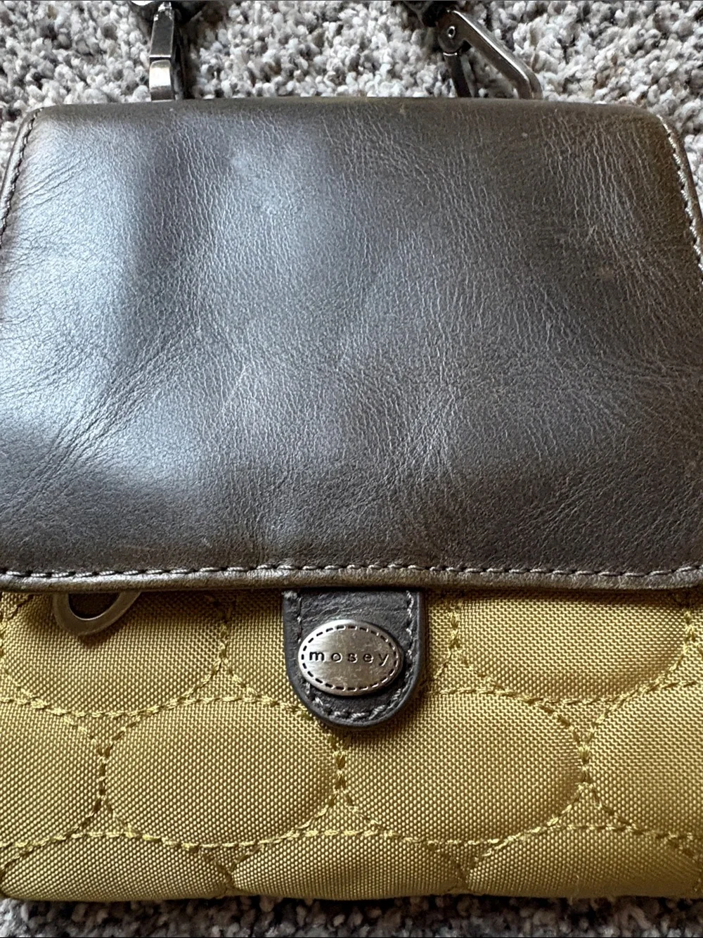 Two-Tone Olive and Mustard Quilted Crossbody Wristlet - Detachable Strap